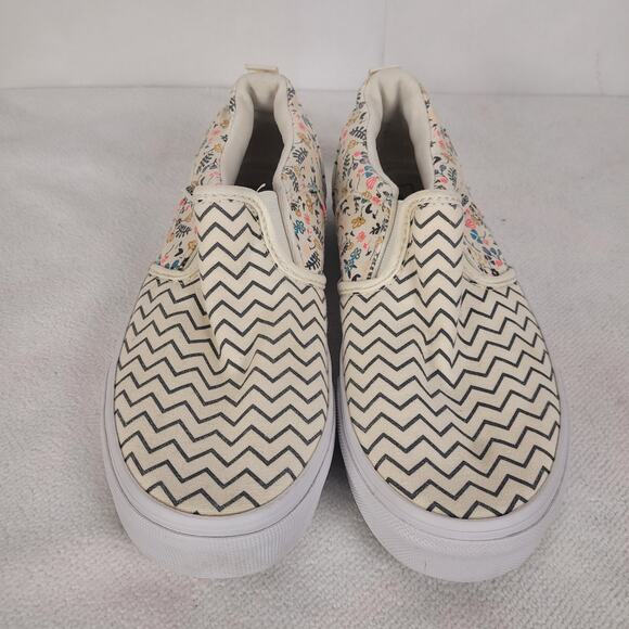 Vans Asher white and black chevron floral slip on canvas sneakers size 4 Boho - Picture 3 of 9
